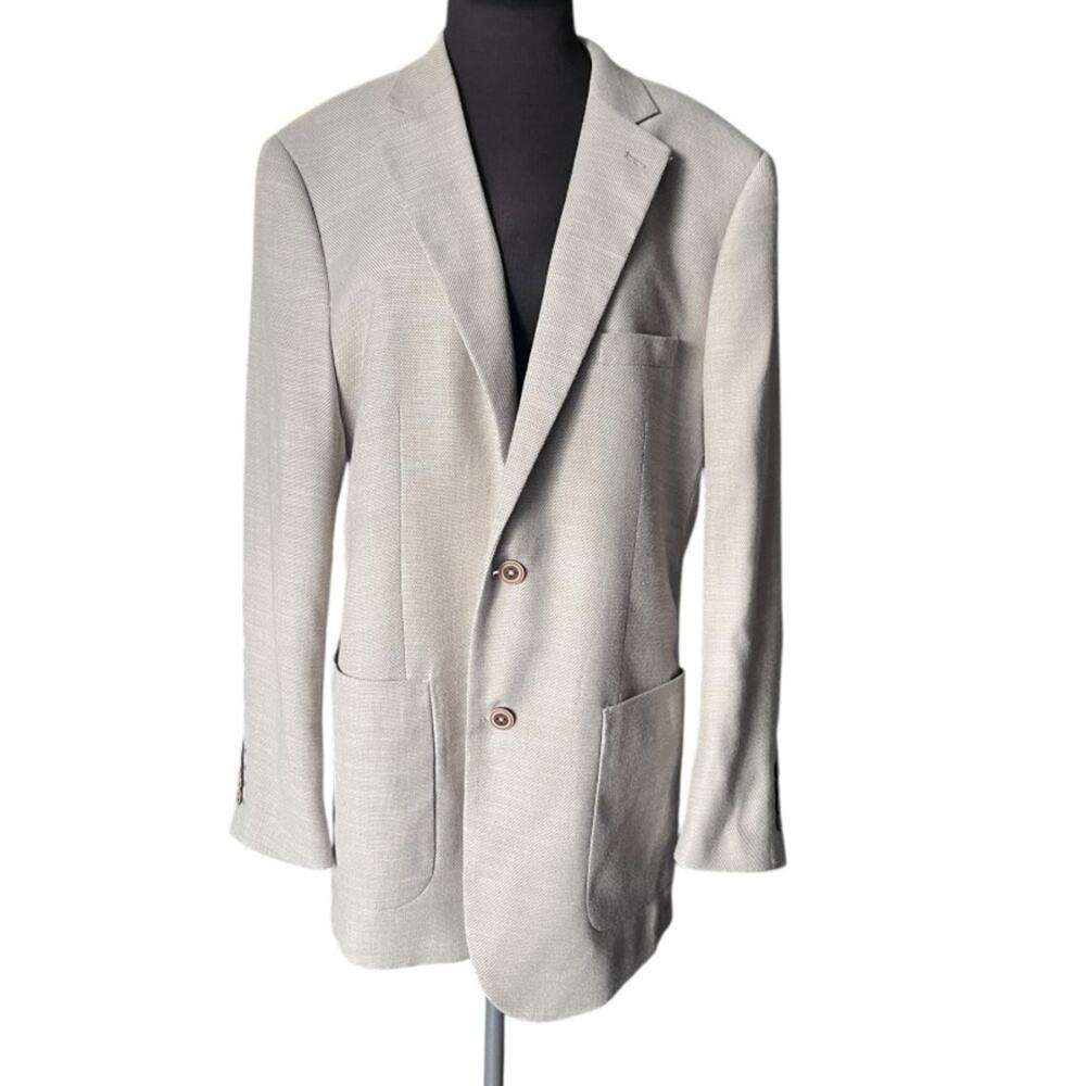 Alan Flusser Tan Cream Business Casual Rayon Blend Sport Coat Mens Large Resort